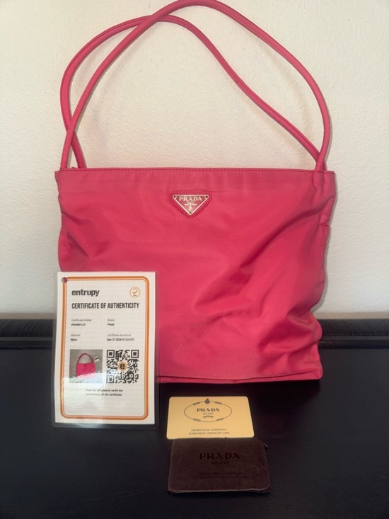 Prada Handbags - Prada Hot Pink Nylon Double-Strap Shoulder Bag with COA